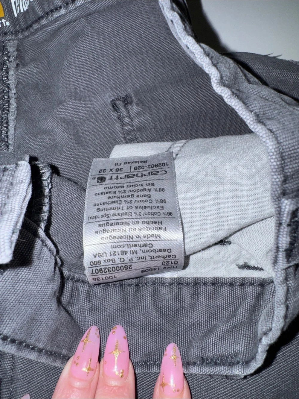 Men’s Dark Gray Relaxed Fit Double Knee Carhartt Pants size 38x32